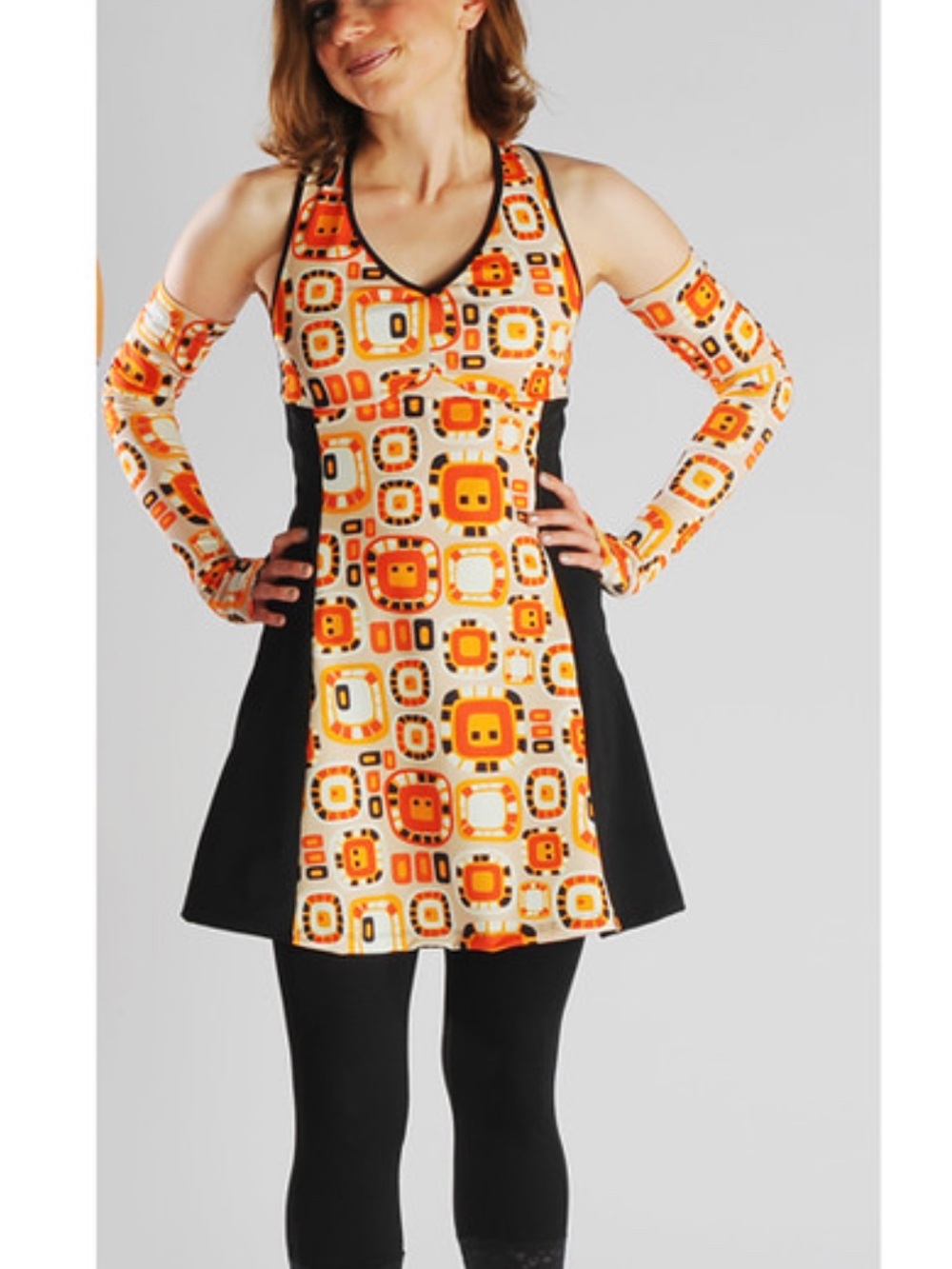 Sheila Moon Retro Geometric Mid-Century Modern Sleeveless A-Line Cycling Dress